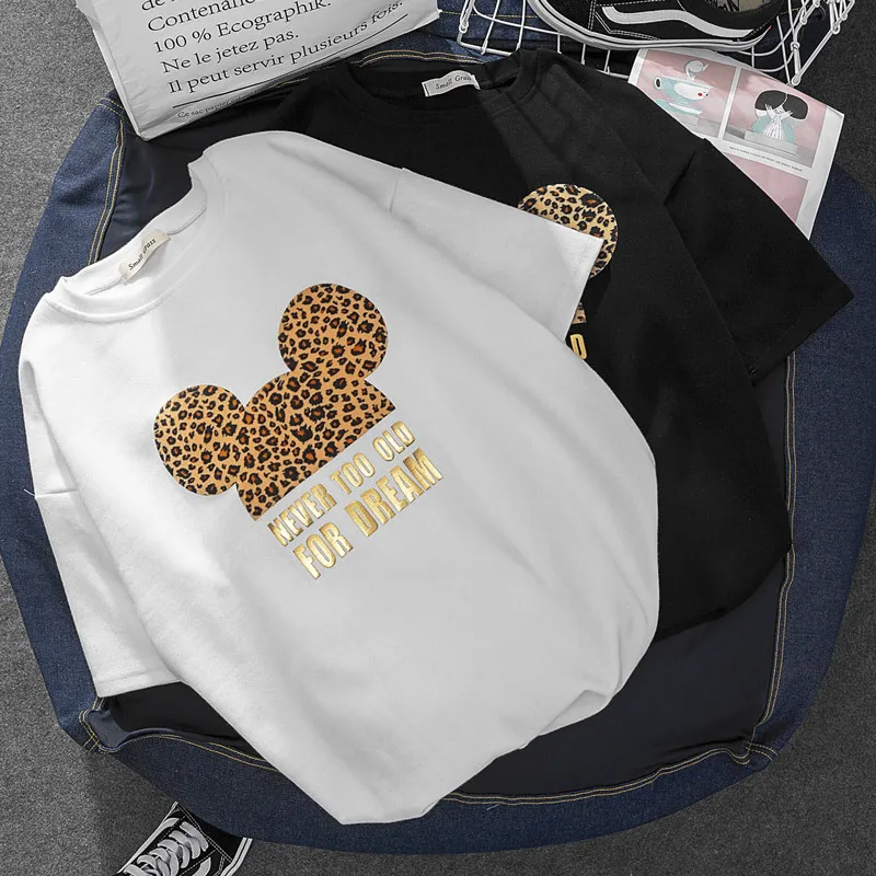 Летняя женская футболка большого размера с золотой надписью и рисунком мыши