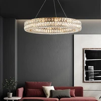 chrome golden crystal round dimmable led chandelier lighting hanging lamps lustre suspension luminaire lampen for foyer