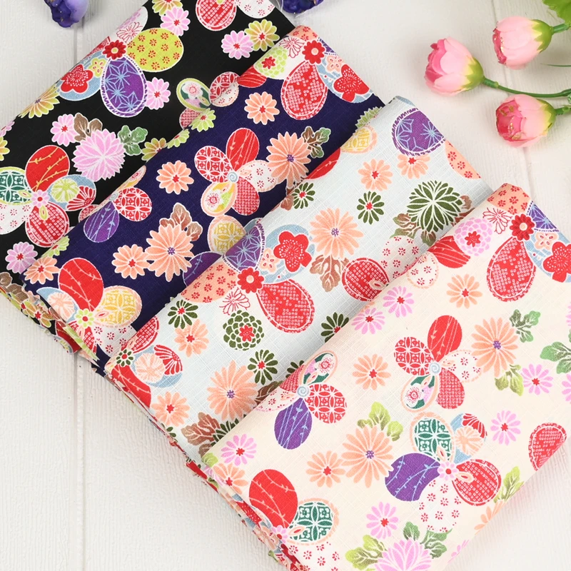 

Half Meter Slub Cotton Fabric With Japanese Soft Breeze Flower Print Handmade DIY Bag Garment Dress Sewing Material CR-1466