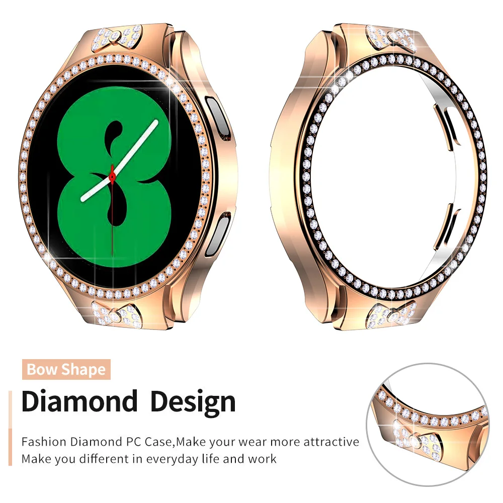 Фото Изысканный полый защитный чехол для Samsung Galaxy Watch 4 40 мм, чехол для женщин с милым бантом, бампер из поликарбоната, блестящие аксессуары с жесткой рамкой №2