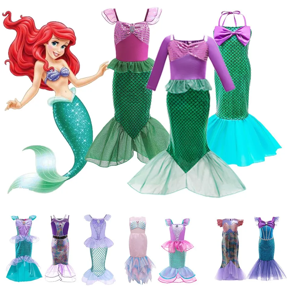 

Disney Little Cosplay Mermaid Dress Children Birthday Clothes Ariel Party Dresses Kids Halloween Carvinal Vestidos 3-10Years