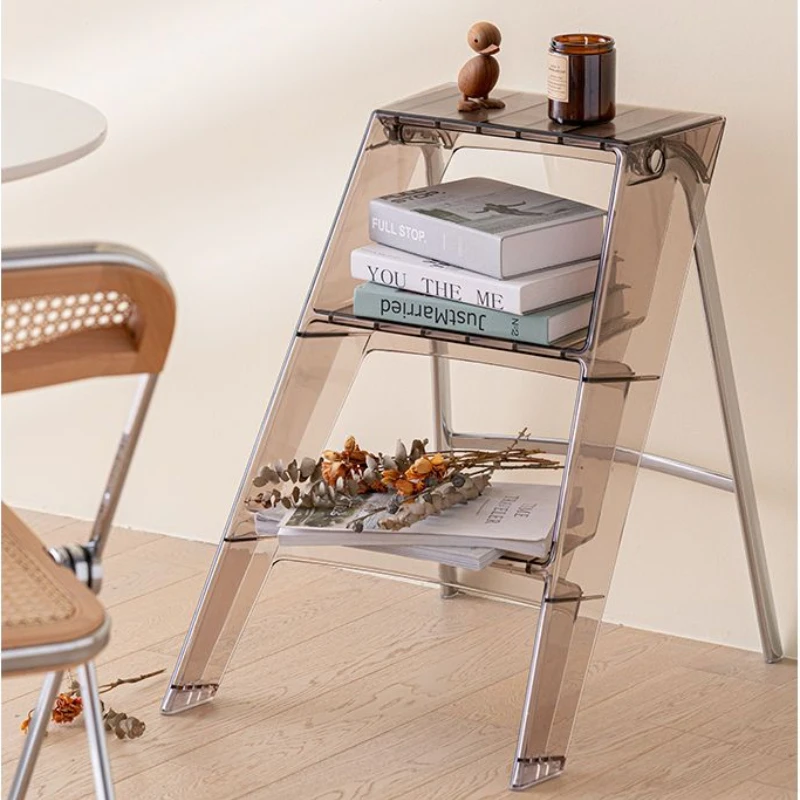 

Transparent Acrylic Folding Ladder Ins Creative Folding Stairs Three Step Ladder Folding Chair Designer Side Table Home Decor