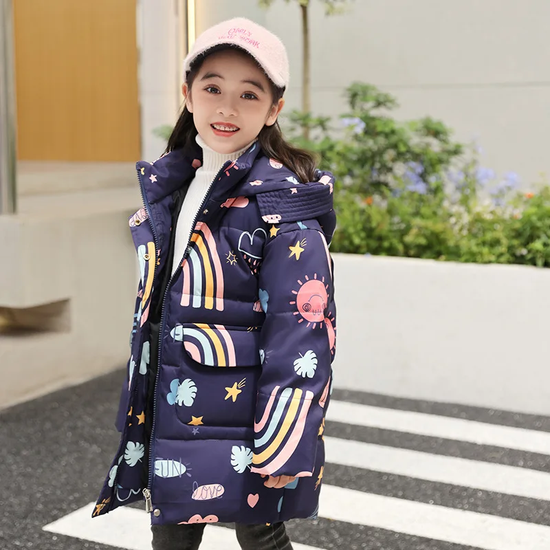 

Little Girl Winter Warm Jackets Sweet Print Down Coat 2022 New 3 4 5 6 years old