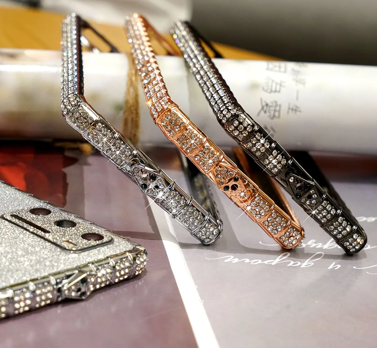 Fashion Snake Head Rhinestone Bumper for Hawei P40 Pro Case Slim Glitter Phone Back Cover Protective Film Girls Fundas Capa