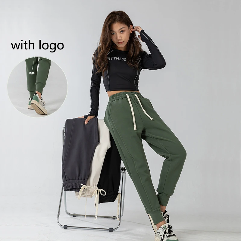

With Logo Autumn Winter Sports Pants Women Thickened Good Quality Drawstring Jogger Pants Fitness Pants Fashion Casual Pants