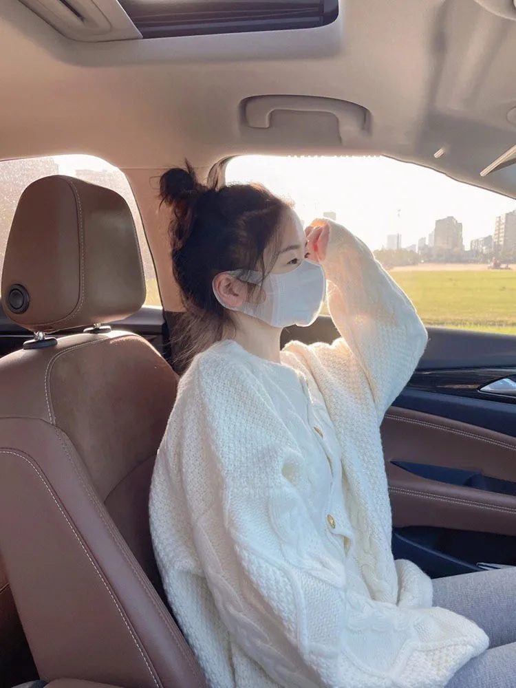 White Milk Fufu Thick Twist Knit sweater Cardigan Women Spring and Autumn Art Student Loose Idle Sle Very Fairy Outerwear