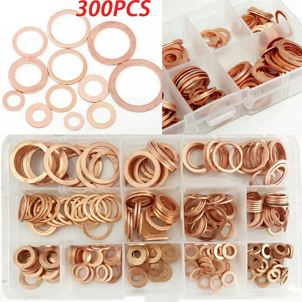 

300pcs Metal Accessories Fasteners Hardware Flat Gasket Crush Washers Set Solid Copper Washer Seal Ring