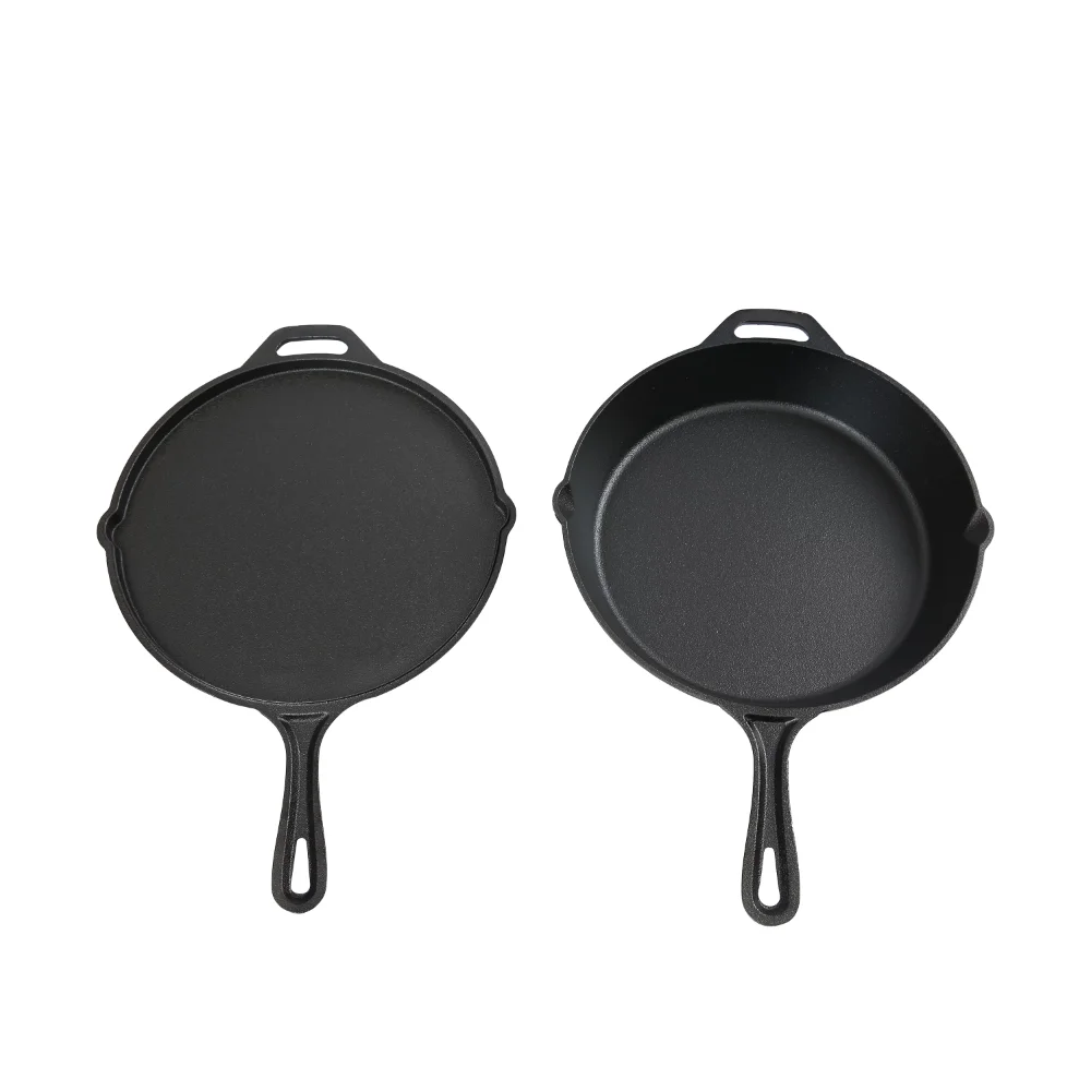 

2 Piece 12 inch Cast Iron Skillet Set camping camping kitchen outdoor camping cookware