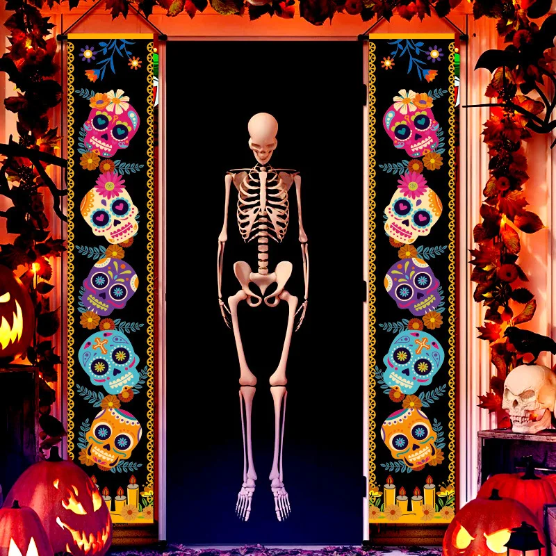 New Halloween Couplet Door Curtain Porch Hanging Flag Decorations Day of The Dead Couplet Halloween Couplet Polyester Products