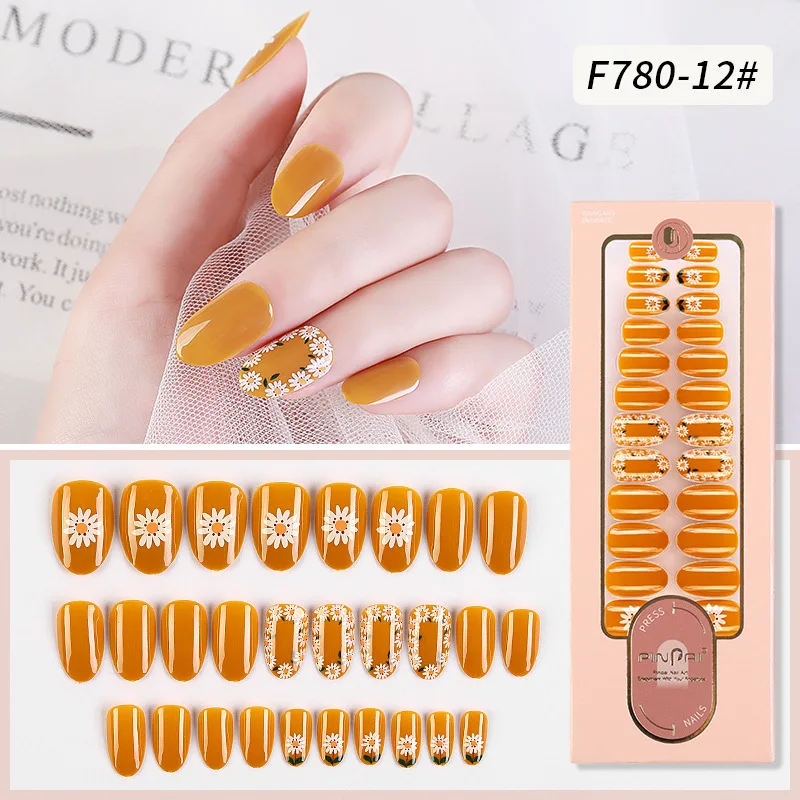 

Short Medium Full Cover False Nail Tips Oval Stiletto Coffin Press on Nails Fake Fingernail Art with Designs