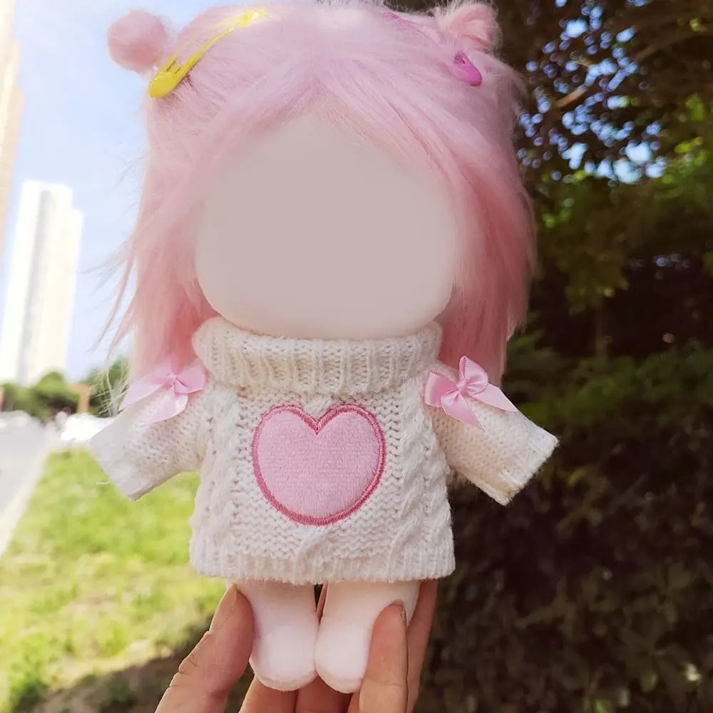 

Cotton Stuffed Dolls Change Dressing Game Playing House Bowknot Knitwear Pink Heart 20cm Doll Sweater Knitting Clothes