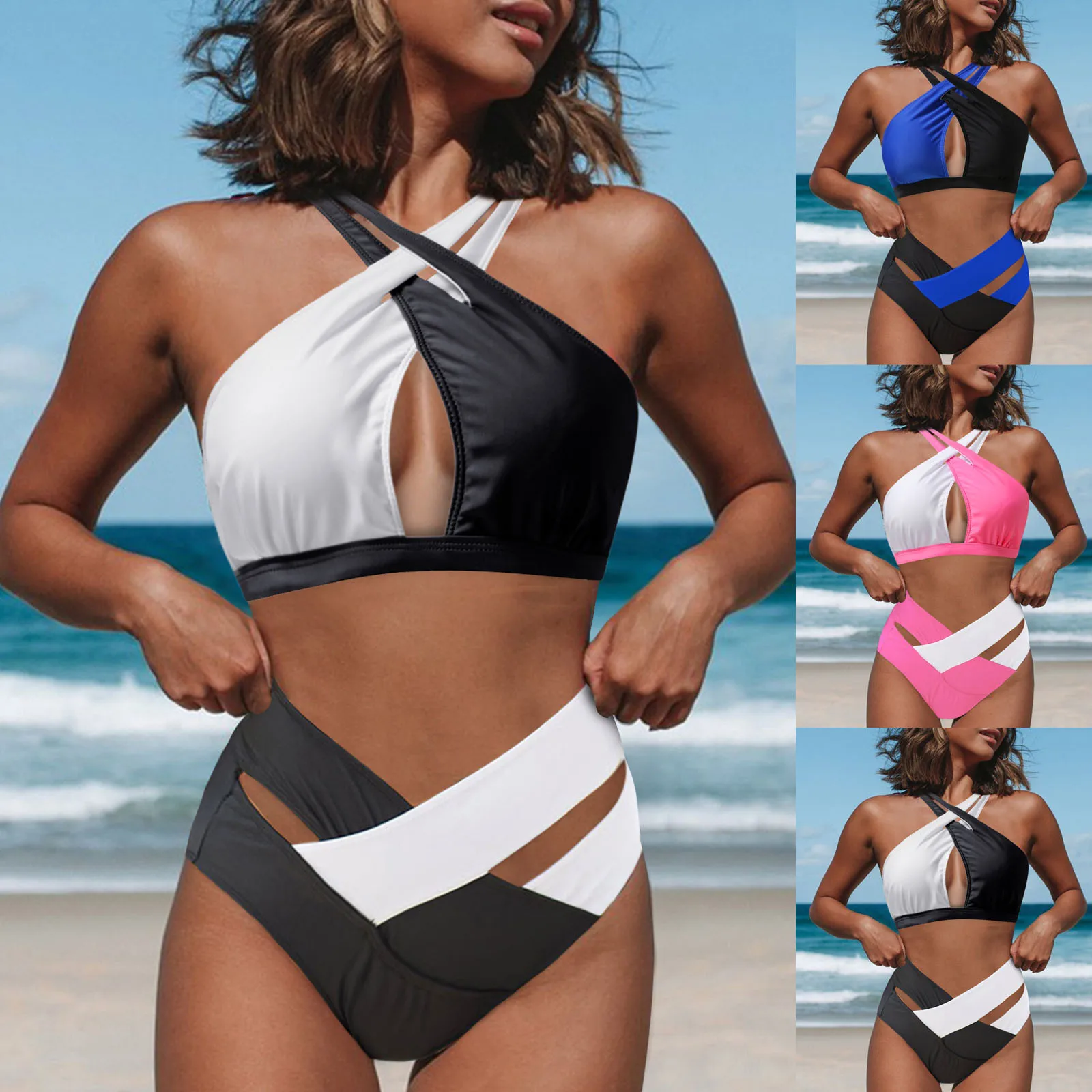 

Piece Suits Bathing Bottoms BIkini Patchwork With High Swimsuits Waist For Women Top Two Swimwears Tankinis Swim Top