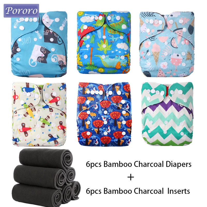

6pcs/Set Resuable Cloth Diaper Washable Real Pocket Nappy Cover Bamboo Charcoal Baby Diapers & Nappy Inserts for 0-3 Years Baby