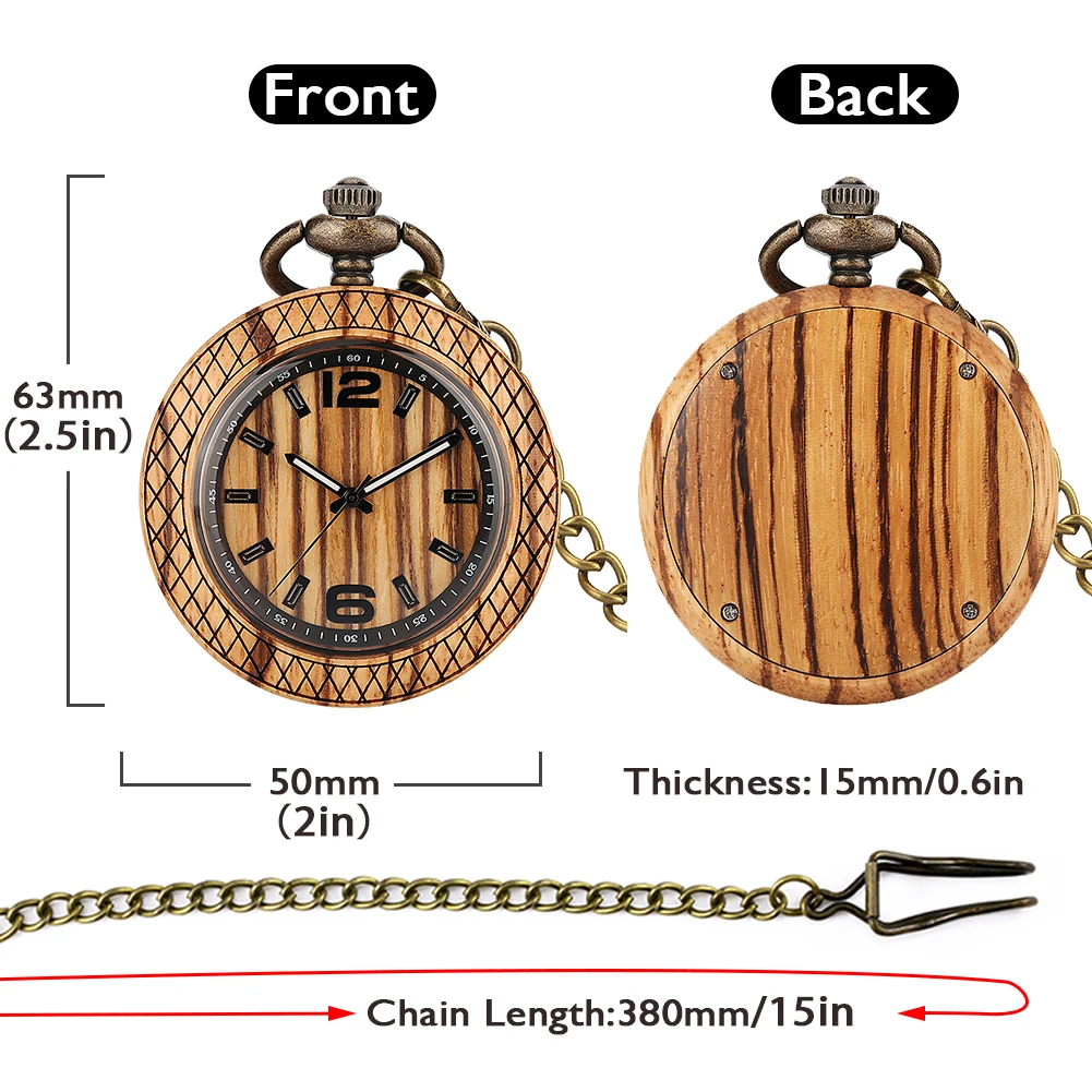 Pocket Watch for Men Luxury Zebra Wood Quartz Pocket Watch Pendant Gift for Male Female Analog Fob Chain Reloj De Bolsillo