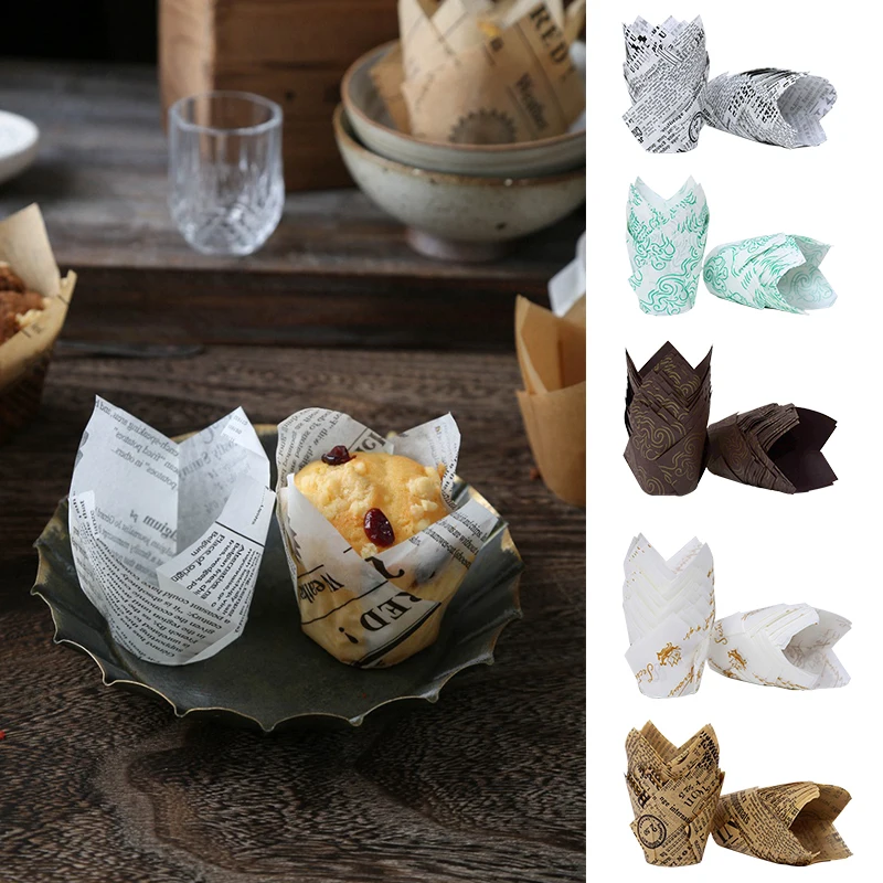 

50pcs Cupcake Liners Tulip Muffin Cupcake Tool Paper Cup Oilproof Newspaper Baking Dessert Cake Tool Wedding Birthday Party Deco