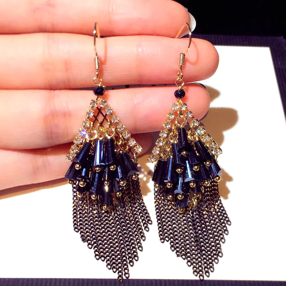 

Exaggerate Atmosphere New Fashion Earrings Long Fashion Zircon Inlaid Temperament Elegant Tassel Party Earrings Women Jewelry
