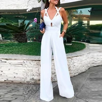 2022 summer elegant woman jumpsuits office lady overalls for women v neck wide leg one piece for women loose jumpsuit female