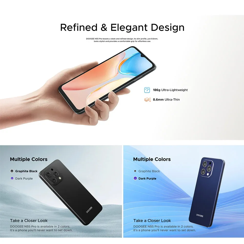 Смартфон DOOGEE N55 Pro 6 56 дюйма 90 Гц IPS-дисплей ГБ 256 восьмиядерный процессор 13 МП AI