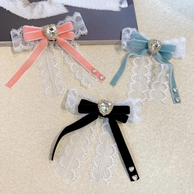 

Korean Vintage Lolita Lace Bowknot Brooch Rhinestone Big Bow Ties Versatile Knitting Sweater Shirt Collar Clothing Accessories