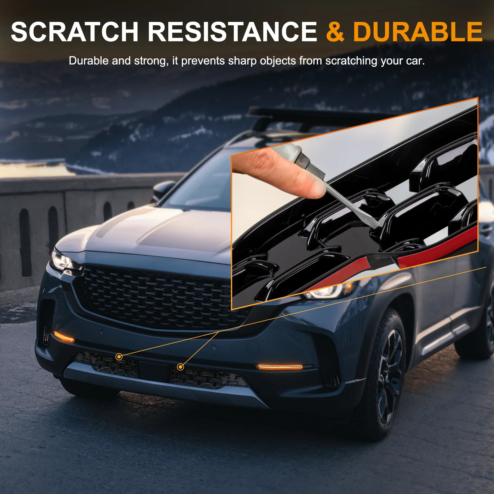 Фото НОВИНКА: Комплект из 2 накладок на передний нижний бампер (сетка) для Mazda CX50 2023, внешние декоративные вставки №4