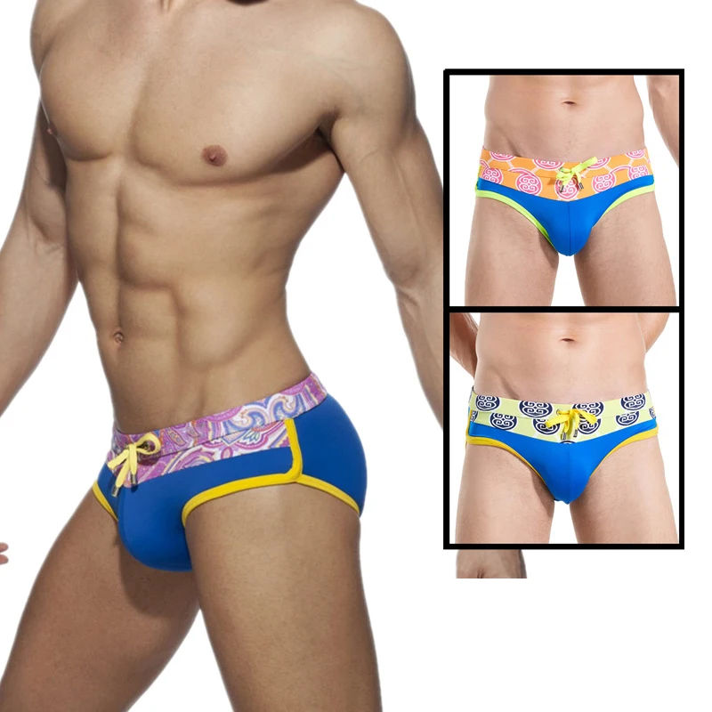 

European And American New Men's Low Waist Swimming Trunks Swim Surf Beach Rope Shorts Summer Quick-Drying Shorts With Push Pads