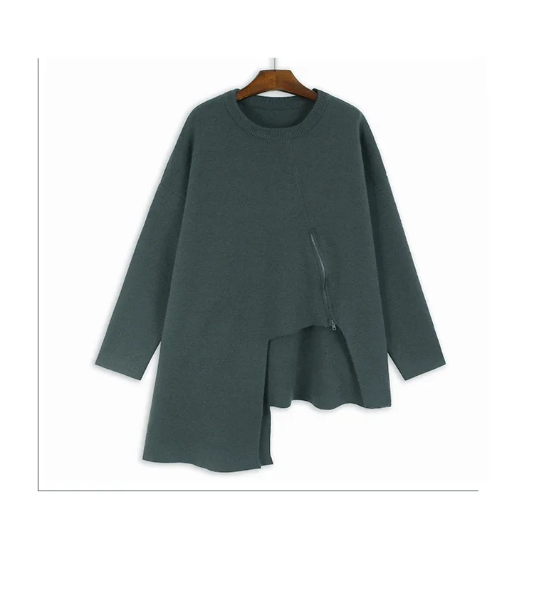 SuperAen корейский стиль модный дизайн асимметричный свитер на молнии женский