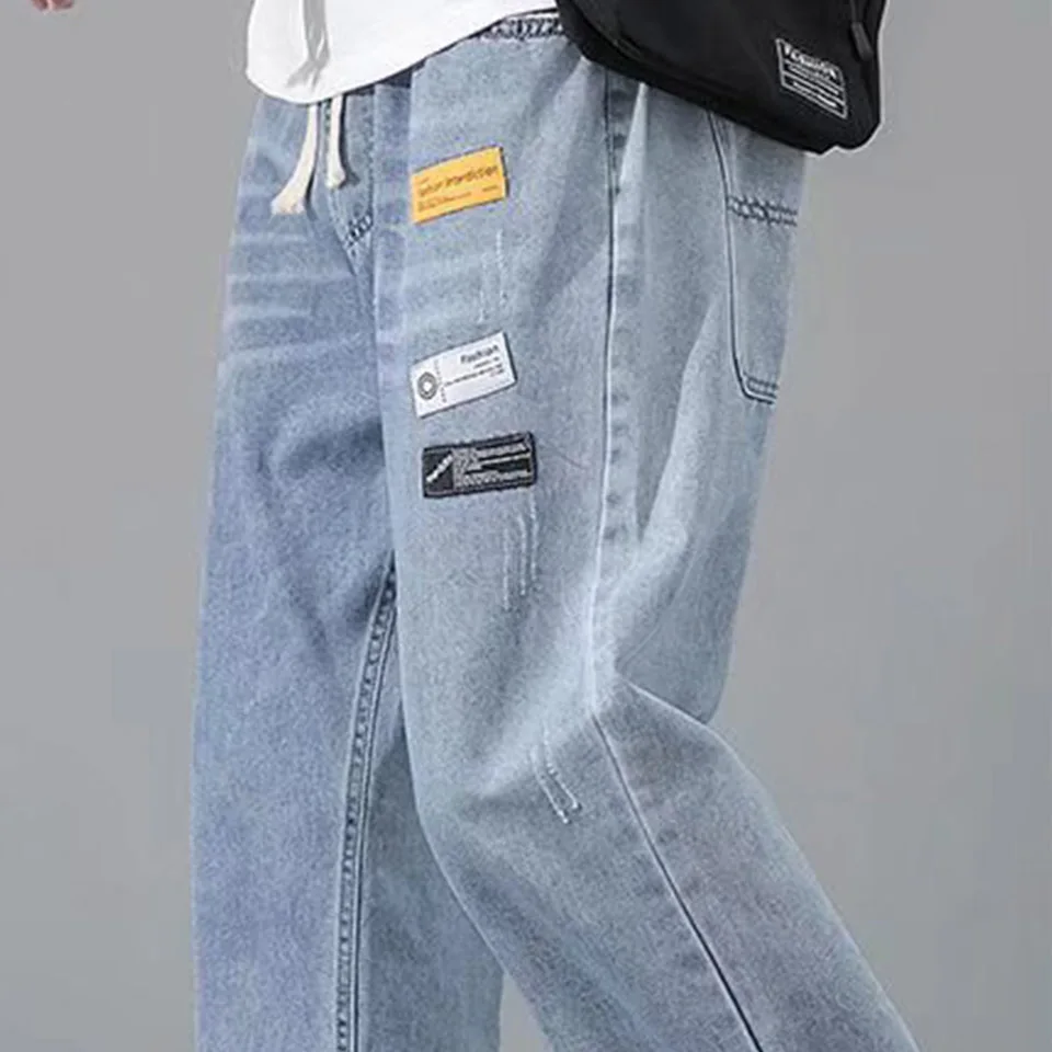 Jeans Men's Spring And Autumn Korean Version Trendy Brand Loose Straight Light Nine-Point Casual Trousers Versatile Trousers A09