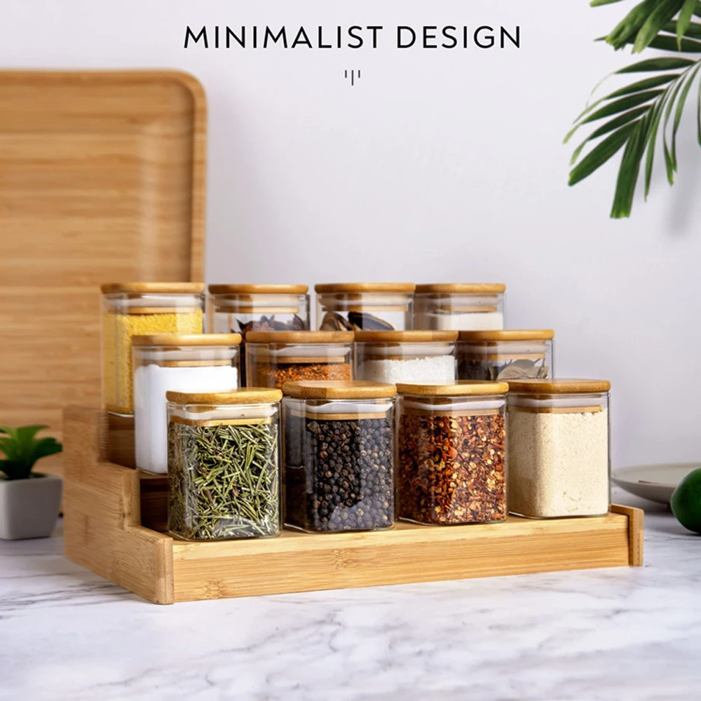 

12Pcs 200Ml Glass Jars with Ladder Rack Set,7Oz Airtight Empty Seasoning Spice Containers For Kitchen Food Organization Storage