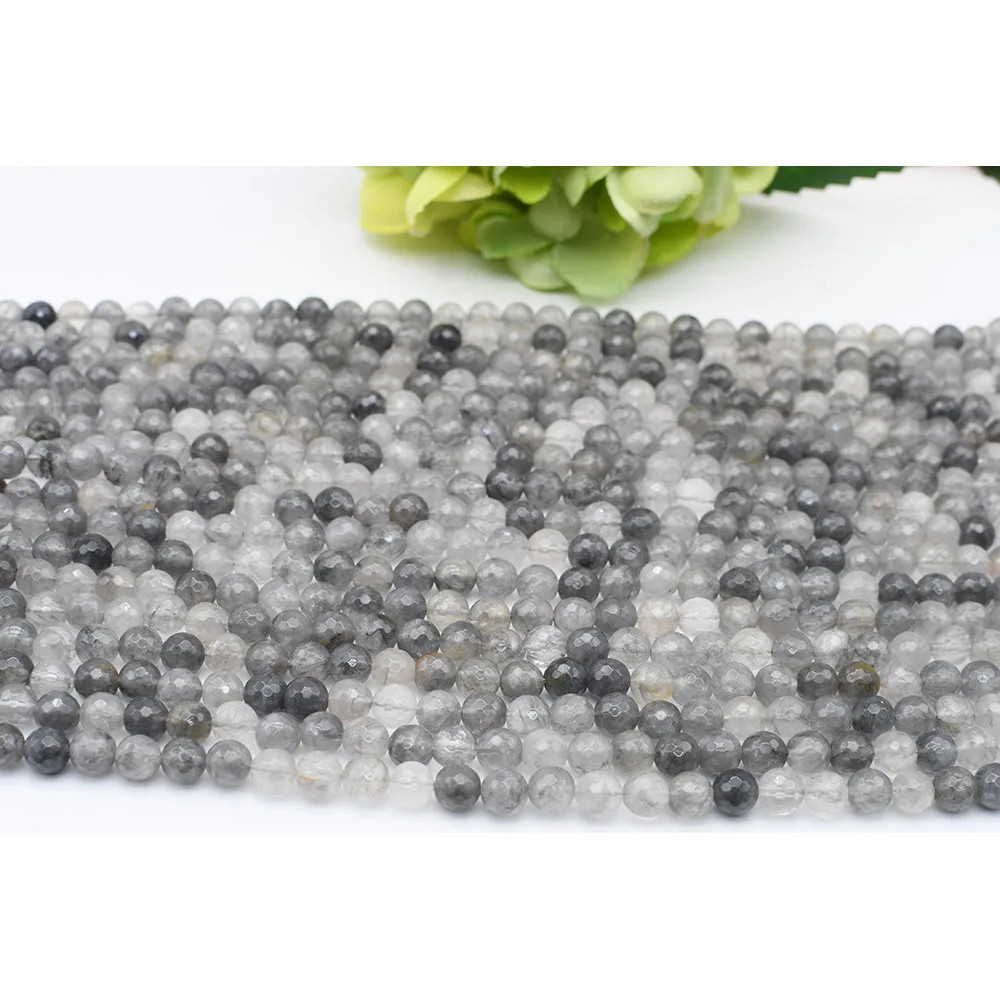 

10mm Natural Faceted Cloud crystal Round stone beads For DIY Bracelet Necklace Jewelry Making Strand 15"
