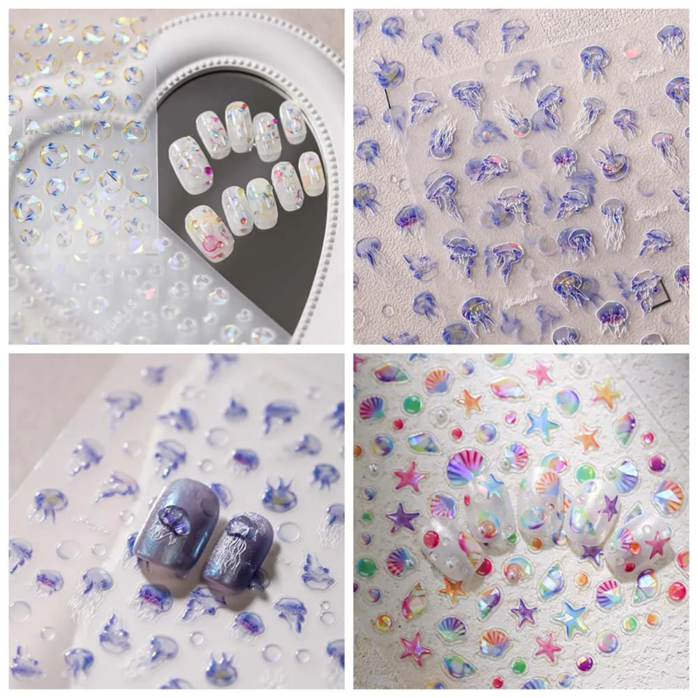 Наклейки для ногтей в виде ракушек звезд морских блестящие стеклянные ракушки