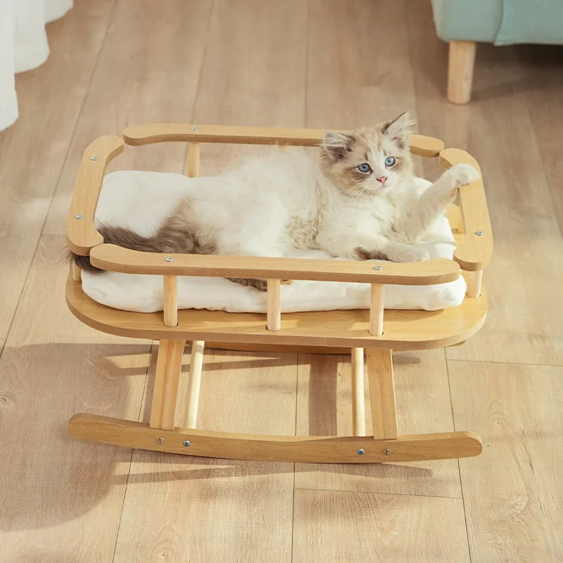 

Solid Wooden Cat Bed Pet Hanging Fancy Swing Chair Cat's Pet Hammocks Lounger Cushion Pet Sleeping Rocking House