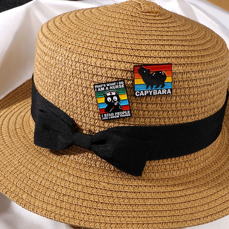 Эмалированные булавки Rainbow Best Cat Dad Ever черная котенок медсестра пистолет капибара