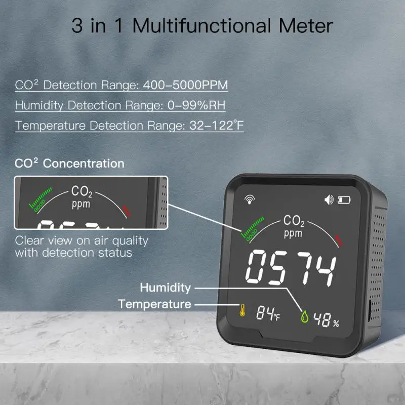 

Датчик температуры и влажности Aubess Tuya Wi-Fi 3 в 1 + измеритель диоксида углерода, интеллектуальное соединение, детектор T & H, совместимый с Smart Life