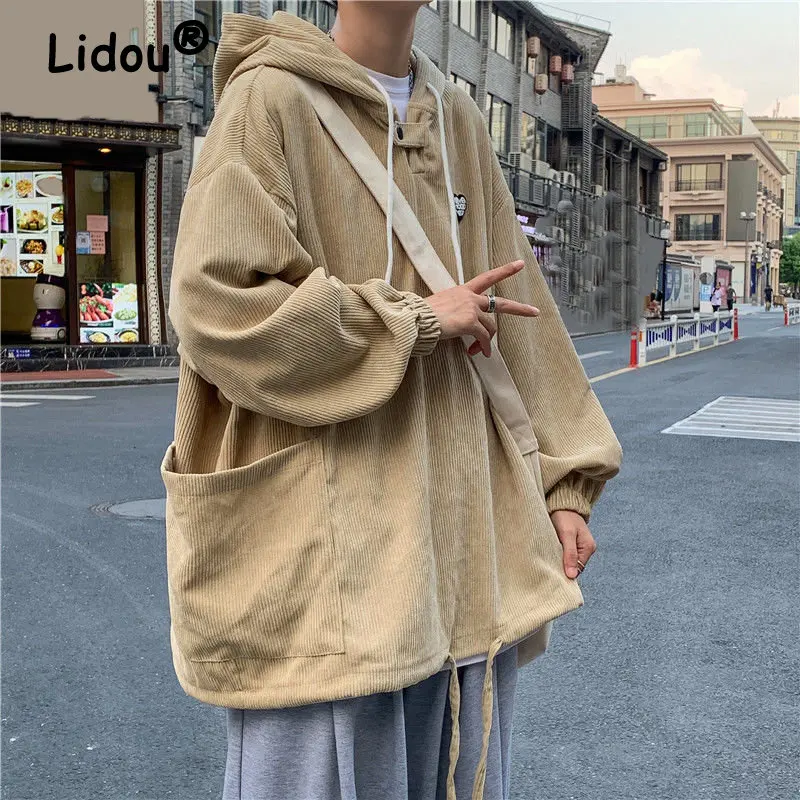 

Unisex Preppy Style Corduroy Oversized Streetwear Harajuku Men's Hooded Sweatshirt Applique Casual Long Sleeve Pullovers Hoodies
