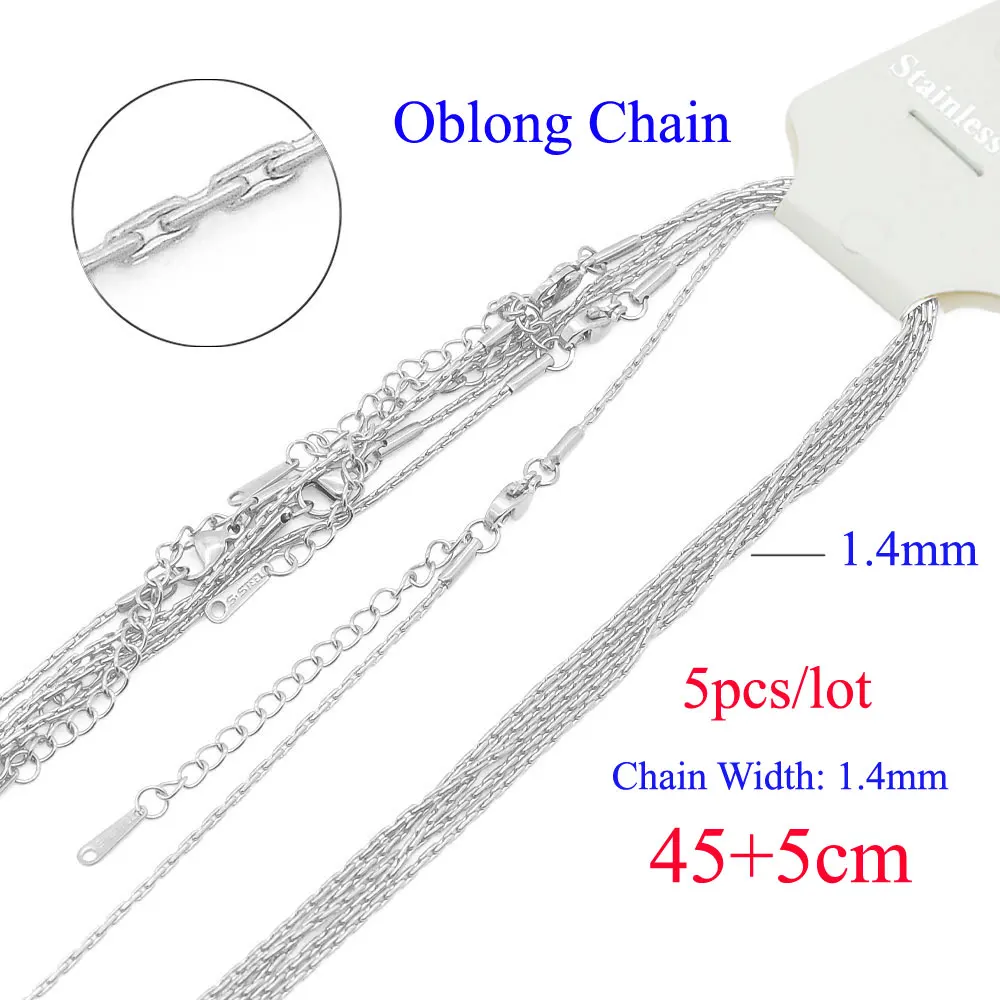 5pcs/lot Bulk Wholesale 304 Stainless Steel Oblong Chain Necklace for DIY Jewelry Making 45+5cm Box Fiago Snake Curb - купить по