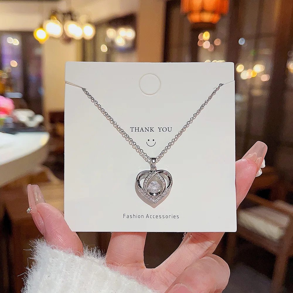 

3D Lucky Little Zircon Double Love Drops Love Heart Mother's Day Gift Pendant Necklace Woman Girl Wedding Blessing Jewelry