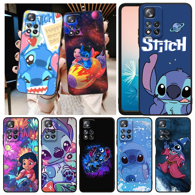 

Anime Disney Stitch Cartoon Phone Case For Xiaomi Redmi Note 12 11E 11S 11 11T 10 10S 9 9T 9S 8T 8 Pro Plus 5G Black TPU Cover