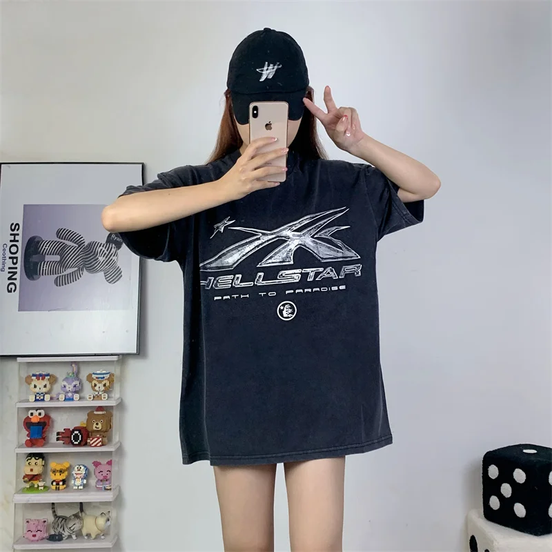 

Лето 2023, футболка Hellstar Studios, классическая черная футболка с коротким рукавом и трехмерным принтом