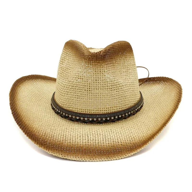 

Natural Straw Handmade Weave Men and Women Western Cowboy Hat Seaside Beach Camping Fashion Jazz Hat Chapeau Wholesale