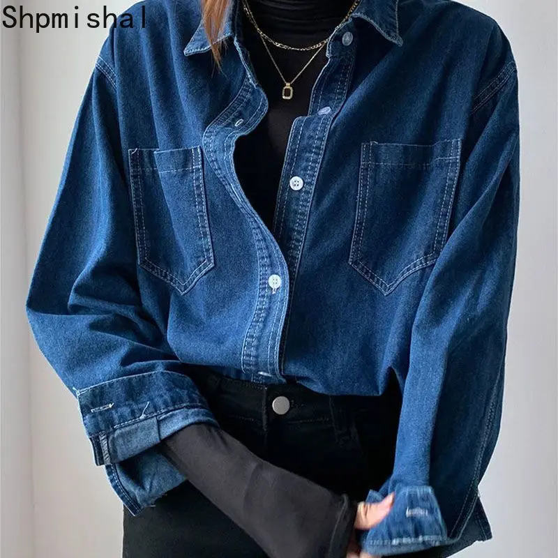 Новинка Осень 2023 модная синяя джинсовая рубашка Miiiix в стиле ретро Женский