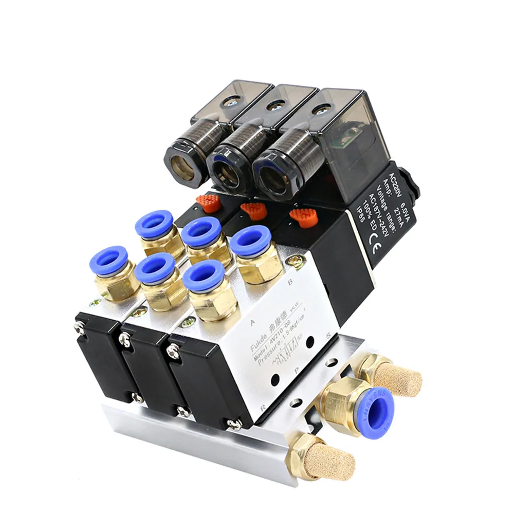 

Solenoid Valve Multi-way Combination 4V210-08 AC220V 2 Position 5 Way Single Head Pneumatic Solenoid Valve w Base 2/3/4/5/6/8/10