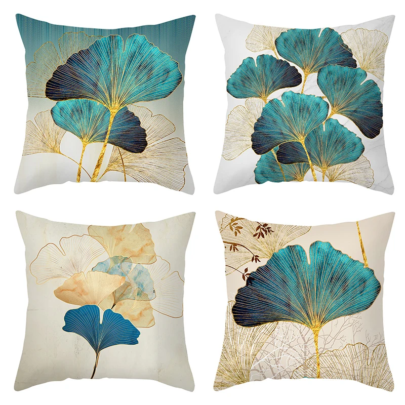 

45x45cm Ginkgo Biloba Printed Cushion Cover Plant Flower Sofa Pillow Cover Pillowcase for Living Room Chair Car Home Decoration