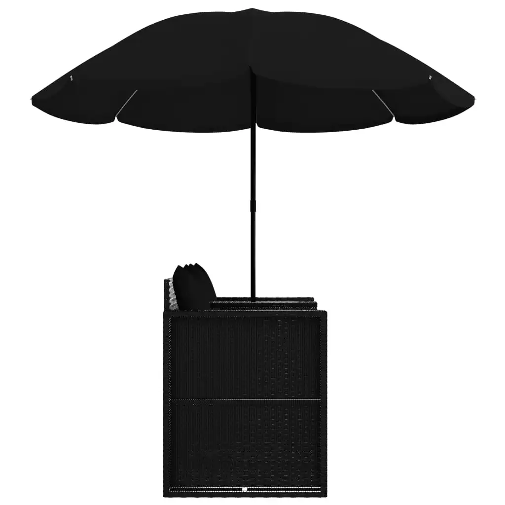 

Patio Outdoor Bed Pool Lounge Chair Furniture Seating with Parasol Poly Rattan Black