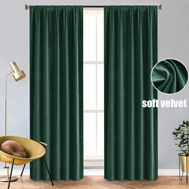 

High Blackout Soft Velvet Curtains for Living Room Bedroom Cortinas for Door Finished Drapes Window Treatment Blinds Panel