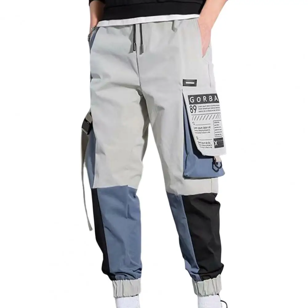 

Letter Print Great Deep Crotch Stretchy Waist Summer Cargo Pants Pockets Jogger Trousers Cool Streetwear
