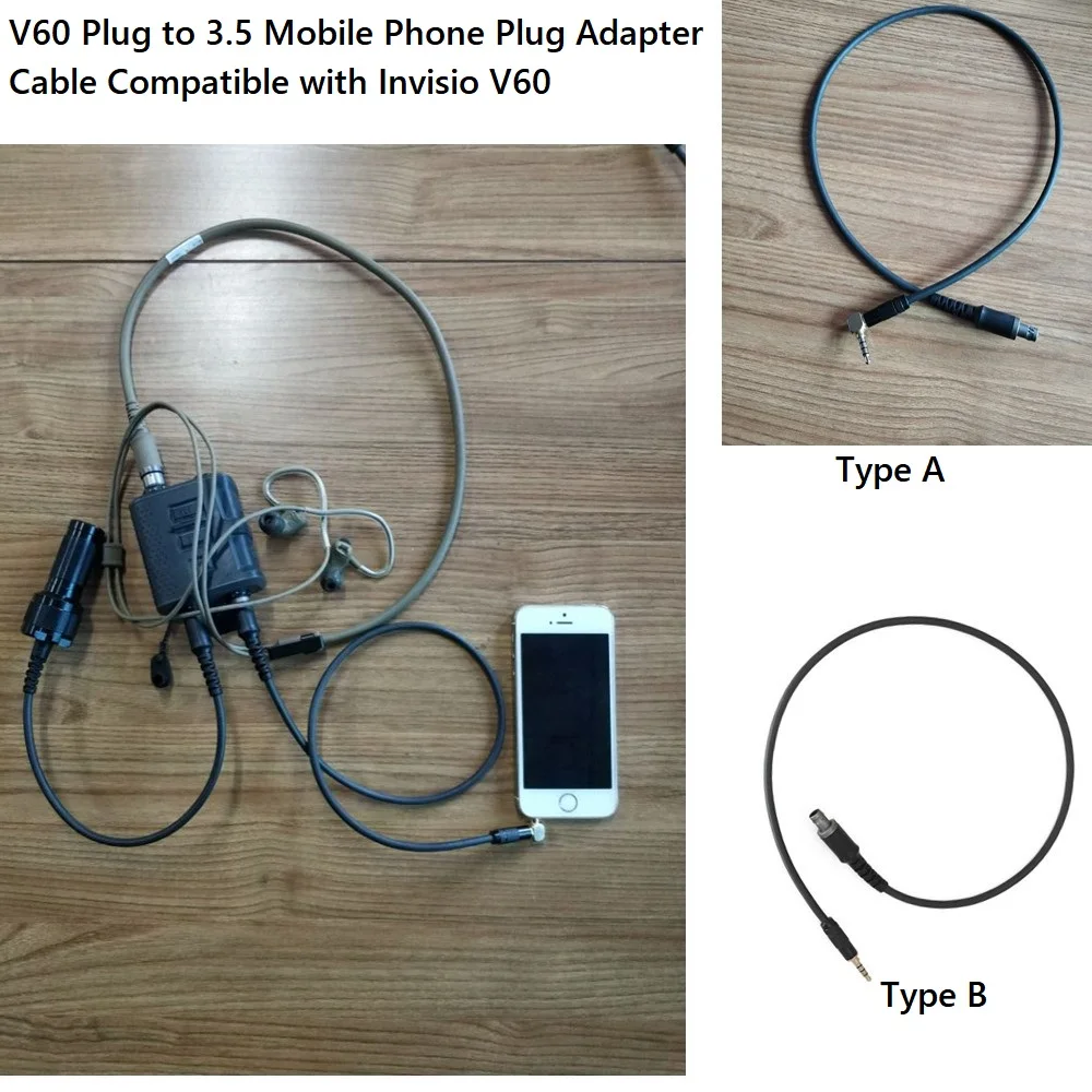 TS TAC-SKY Invisio V60 Compatible With V60 Plug to 3.5 Phone Plug Adapter Cable