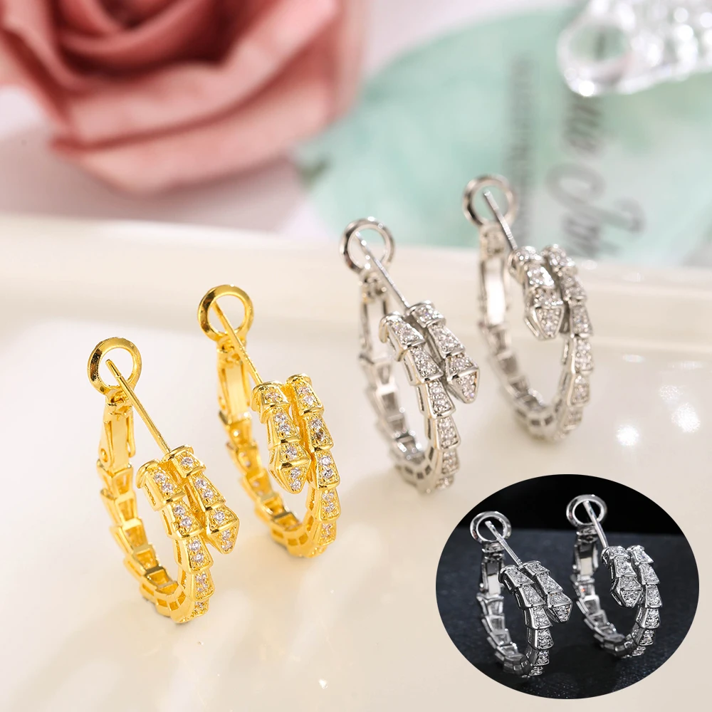 

Japanese and Korean Style Minimalist Hoop Earrings White Gold Color Luxury Ladies Jewelry Noble Zirconia Earring Christmas Gift