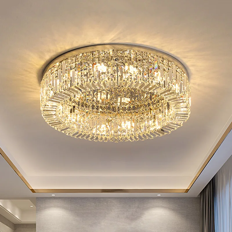 

Royal Luxury Modern Minimalist Crystal Glass Round Ceiling Chandelier for Living Room Bedroom Study Led Indoor Lighting Decor