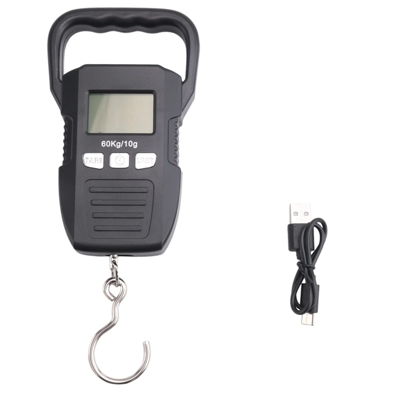 Черные 60 кг/10 г ЖК-цифровые подвесные весы комплект USB-перезаряжаемых