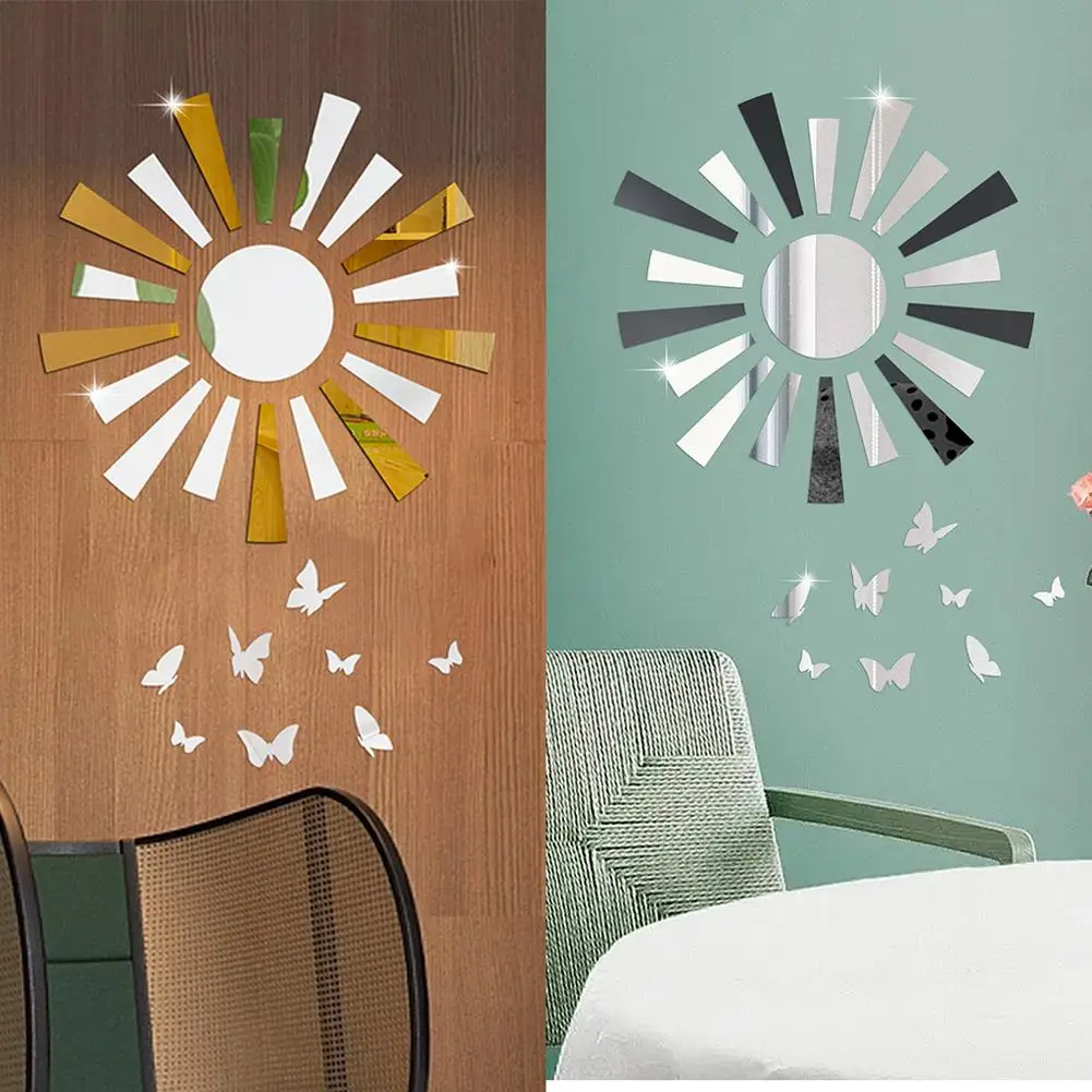 

Acrylic Mirror Wall Stickers Sunflower Butterfly Reflective Mirror Wallpaper Home Decor Accessories For Living Room